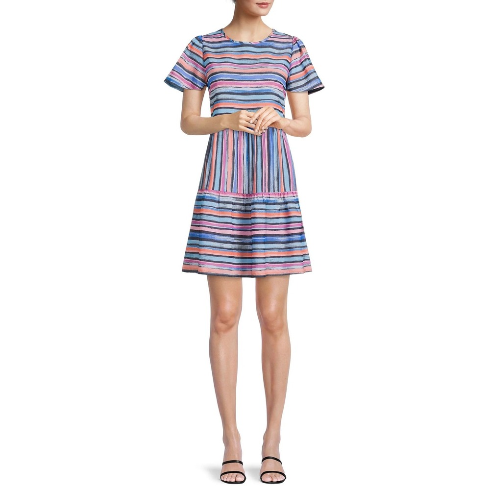 Time‎ and Tru Multicolor Striped Tiered Dress Size XXL Lightweight Boho Bright